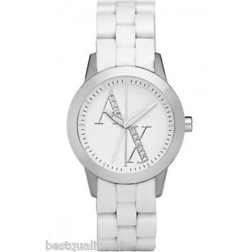 Armani Exchange White Silicone Wrapped Band+silver Dial+crystals Watch AX5070