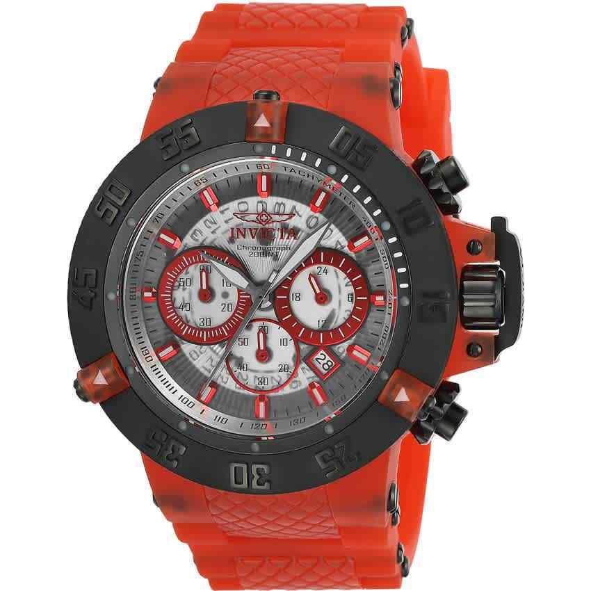 Invicta Subaqua Noma Iii Chronograph Transparent Dial Men`s Watch 24364 - Dial: Transparent White and Grey, Band: Transparent Red, Bezel: Red