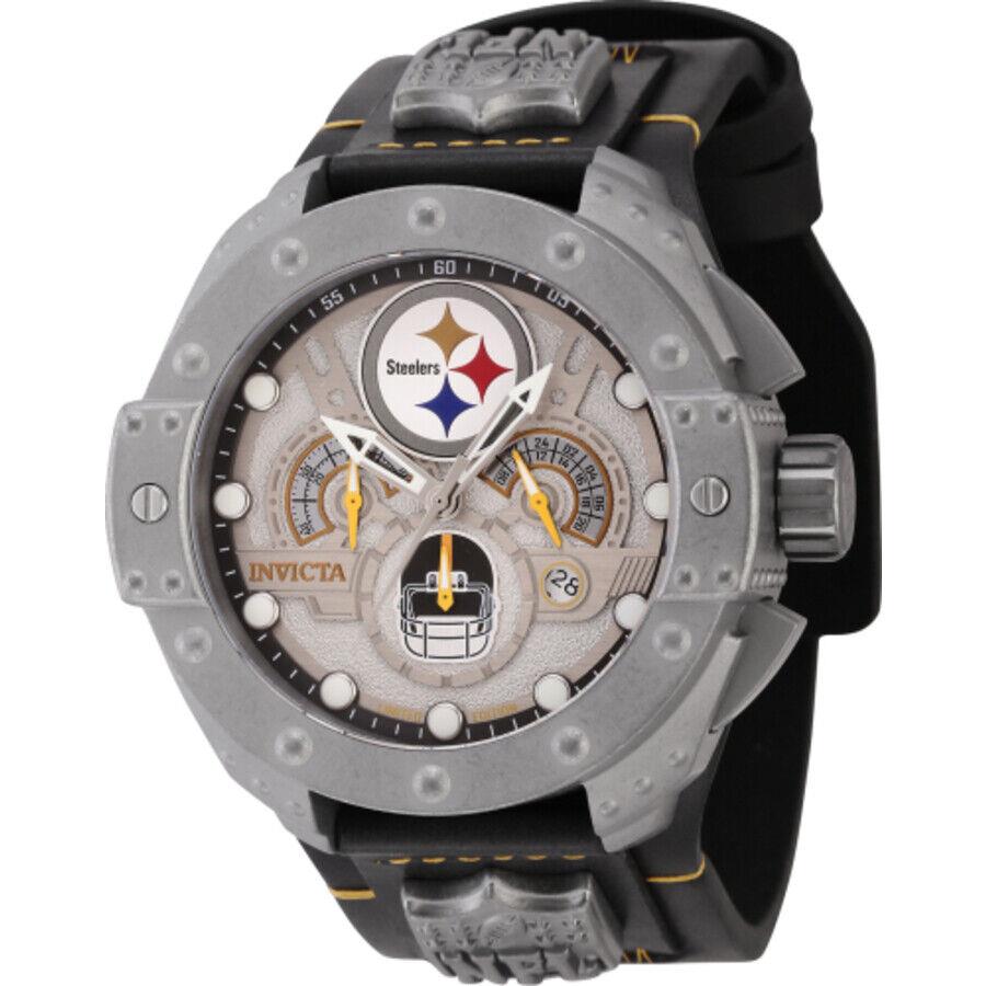 Invicta Nfl Pittsburgh Steelers Chronograph Gmt Quartz Gunmetal Dial Men`s Watch