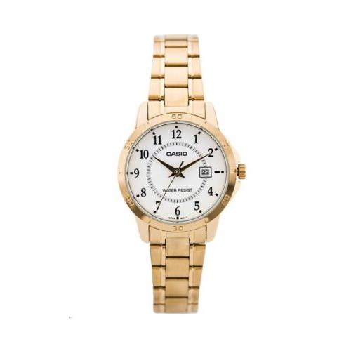 Casio Women`s LTP-V004G-7BUDF Gold Stainless Steel Band White Dial Analog Watch