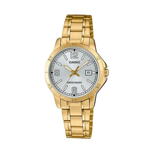 Men`s Casio Analog Quartz Movement White Dial Gold Metal Watch MTP-V004G-7B2UDF