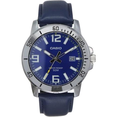 Casio MTP-VD01L-2BVUDF Men`s Enticer Blue Leather Band Blue Dial Analog Watch