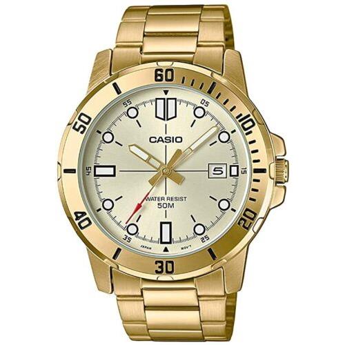 Men`s Casio Gold Dial Stainless Steel Gold Tone Analog Watch MTP-VD01G-9EVUDF