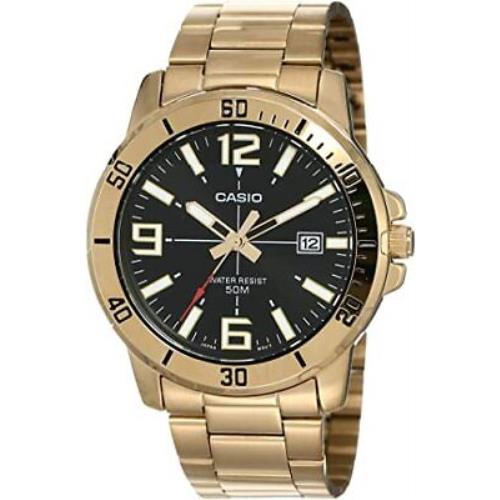 Casio MTP-VD01G-1BVUDF Men`s Gold Tone Stainless Steel Black Dial Casual Watch