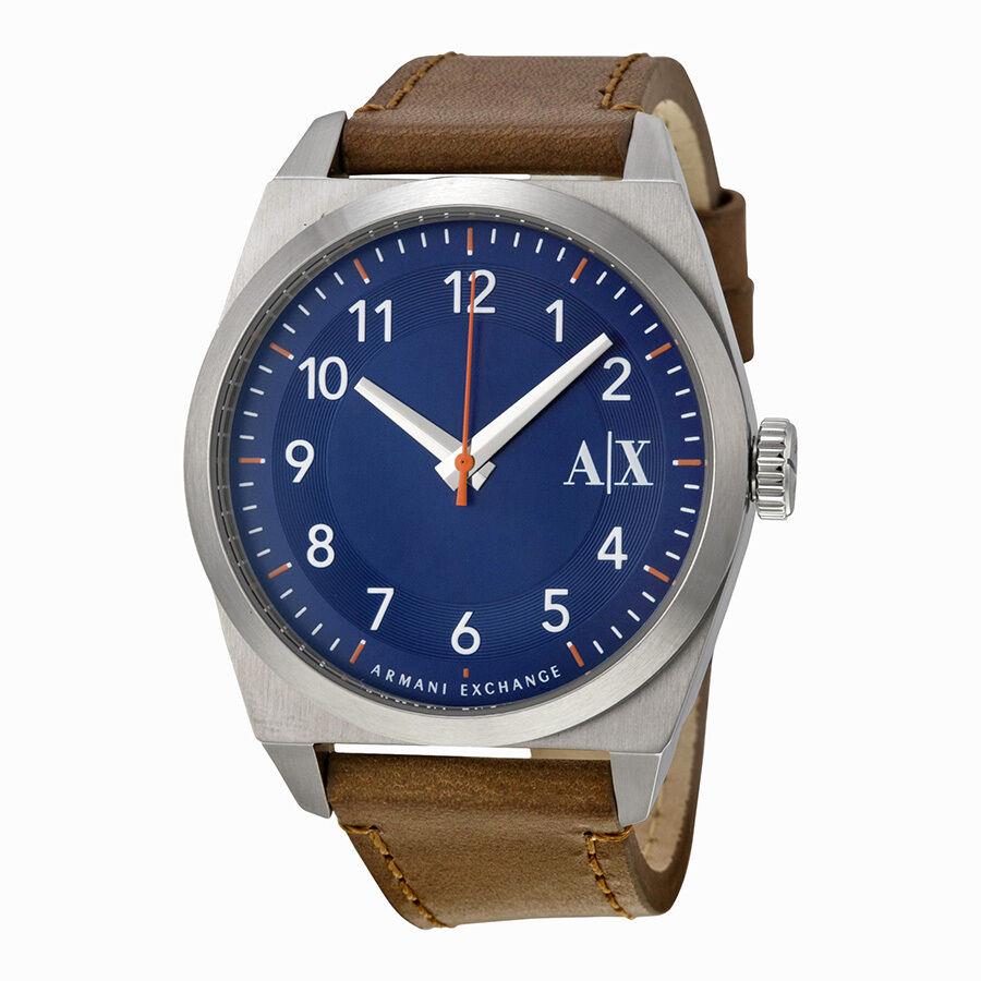 Armani Exchange Silver Tone Brown Leather Band Blue Dial WATCH-AX2303