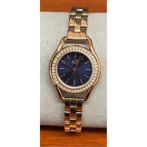 Armani Exchange AX4258 Navy Blue Dial Rose Gold Plated Stainless Women`s Watch