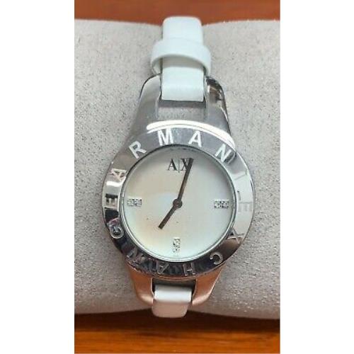 Armani Exchange Ladies White Leather Silver Dial Lilly Smart Watch AX4124