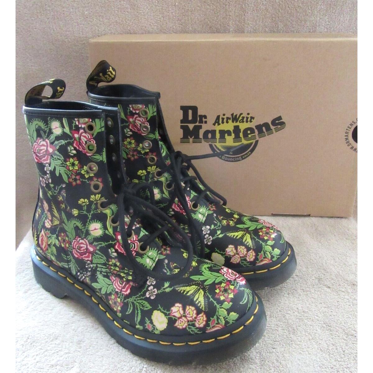 DR Martens 1460 Bloom Backhand Black Floral Leather Boots Shoes US 6 EU 37