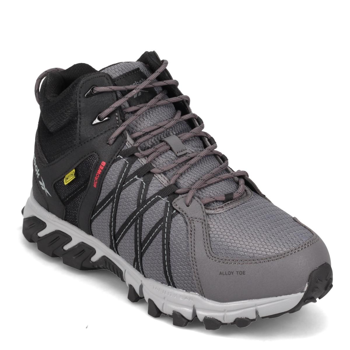 Men`s Reebok Work Trail Grip Mid Work Shoe RB3404 Grey Black Mesh Microfiber Ny GREY BLACK