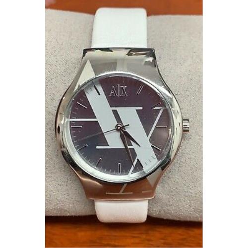 Armani Exchange Ladies Silver Fashion White Leather Watch AX3143