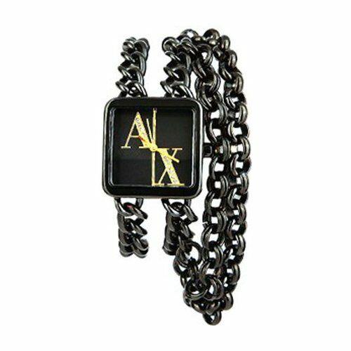 Armani Exchange Black Tone Chain Link Gold AX Logo Pave Bracelet Watch AX3089