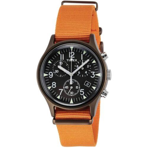 Timex Men`s Watch MK1 Quartz Chronograph Black Dial Orange Nylon Strap TW2T10600