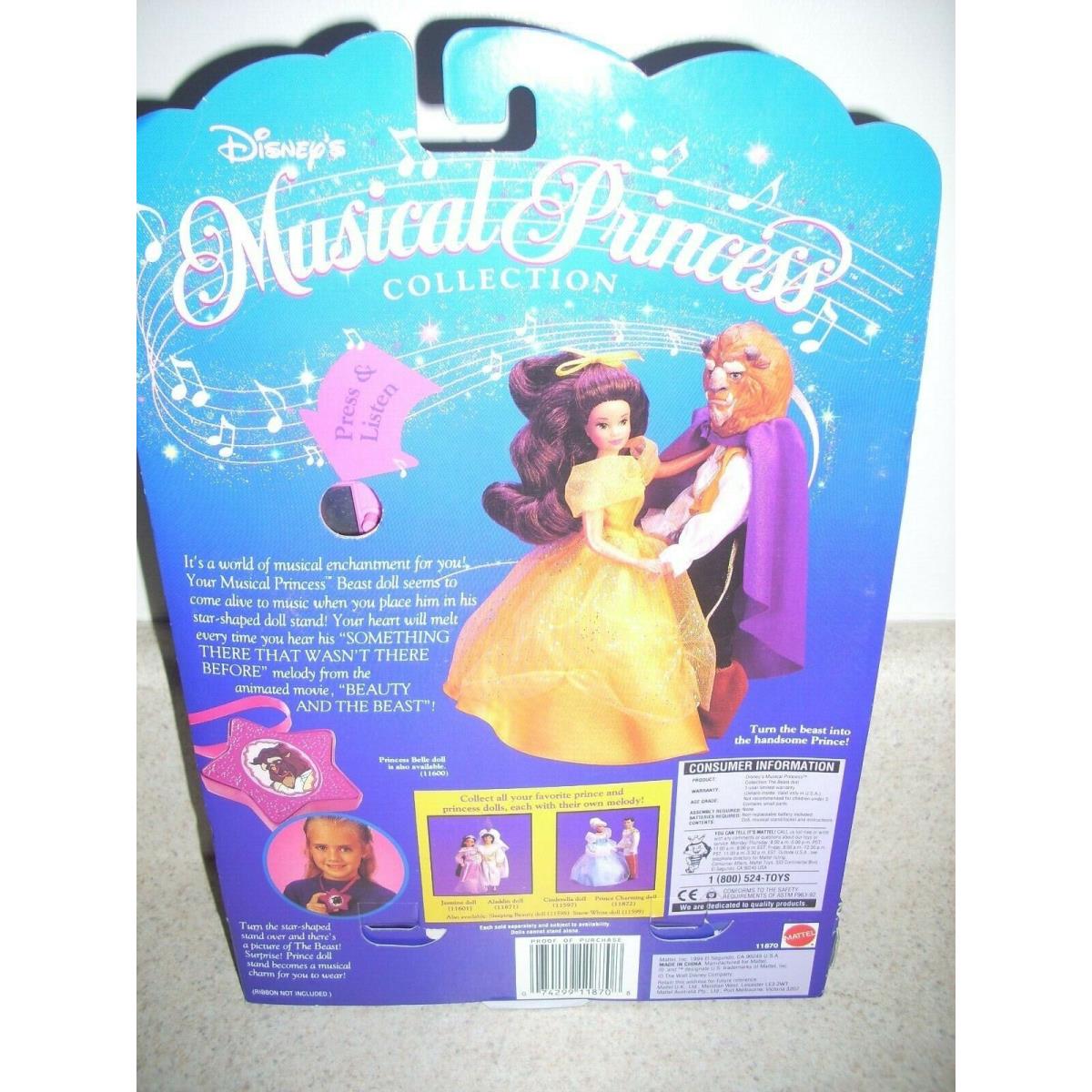 1994 Vintage Mattel Disney Musical Princess The Beast in Package 4051