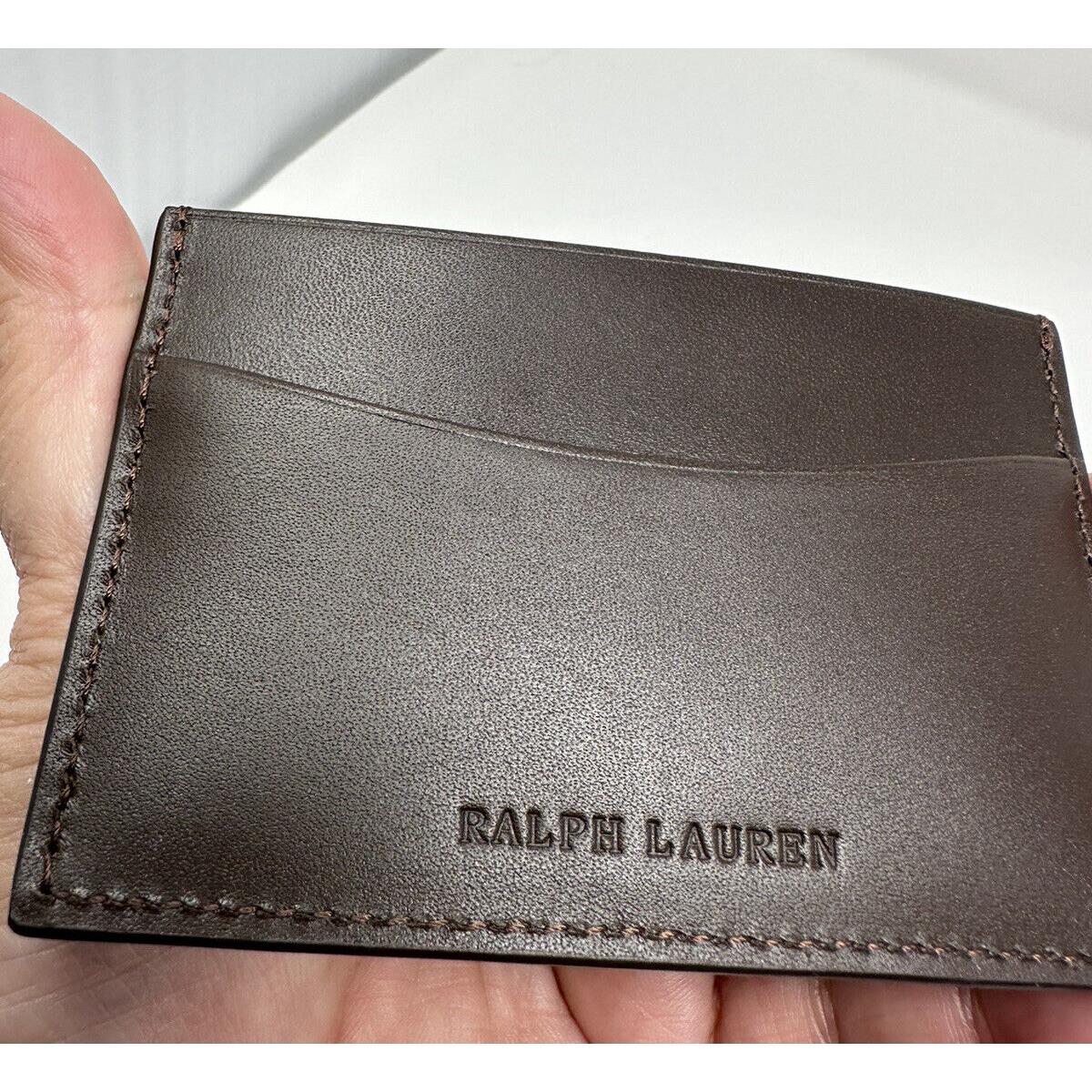 Ralph Lauren Card Case Brown Leather Gift Box Dust Bag Classic Handsome