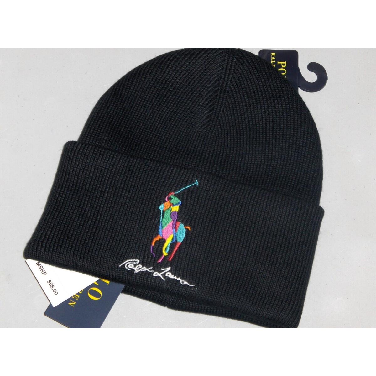 Polo Ralph Lauren Men`s Big Pony Cuffed Cotton Beanie Hat Watch Ski Cap Black