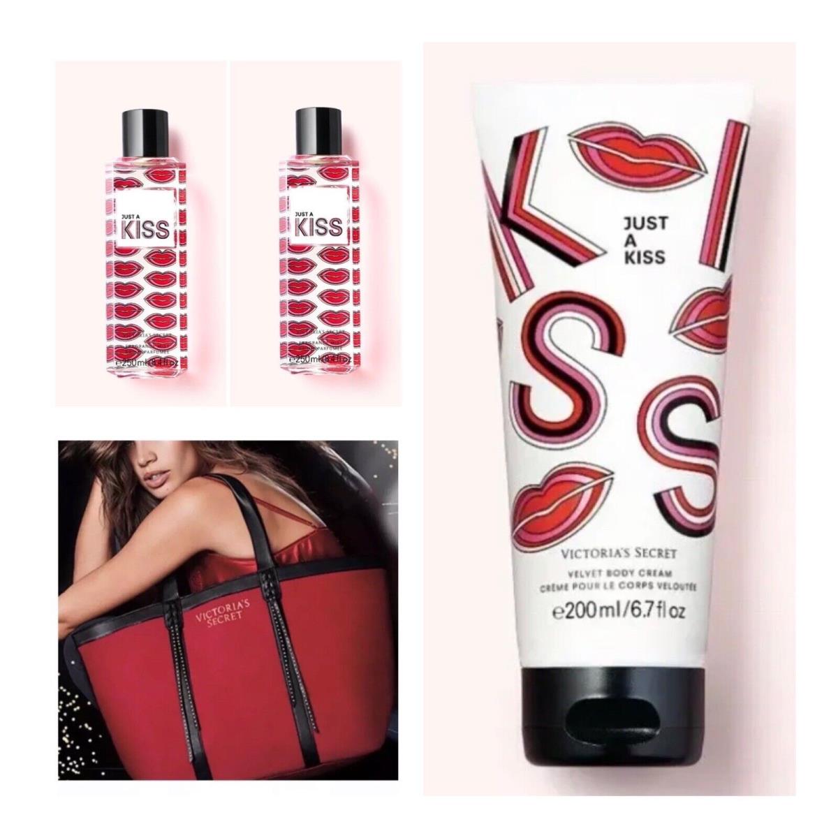 Victoria s Secret Just A Kiss Fragrance Mist 2 / Body Cream / VS Tote Bag