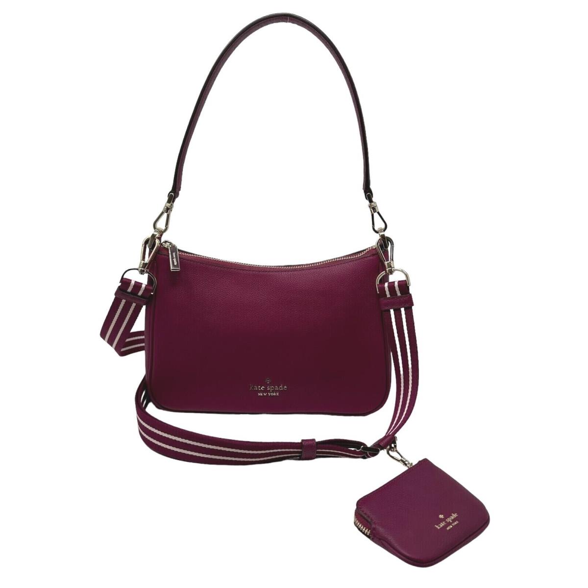 Kate Spade Rosie Shoulder Bag Pebbled Leather Detachable Coin Purse KF086 Dark Raspberry