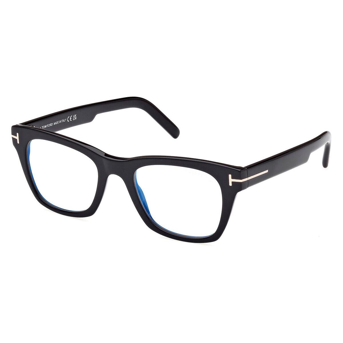 Tom Ford FT5886-B Eyeglasses Shiny Black/shiny Rose Gold/t Logo / Blue Block