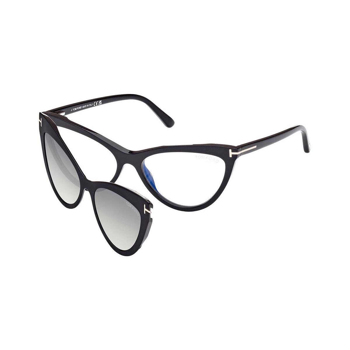 Tom Ford FT5896-B Eyeglasses Shiny Black/shiny Rose Gold/t Logo / Blue Block - Frame: Shiny Black/Shiny Rose Gold/T Logo / Blue Block, Lens: Demo