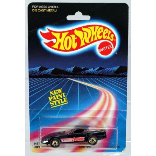 Hot Wheels Vintage `80s Corvette 1457 Never Removed From Pack 1986 Black 1:64