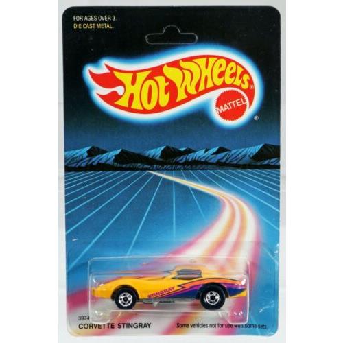 Vintage Hot Wheels Corvette Stingray 3974 Never Removed From Pack 1987 Yellow