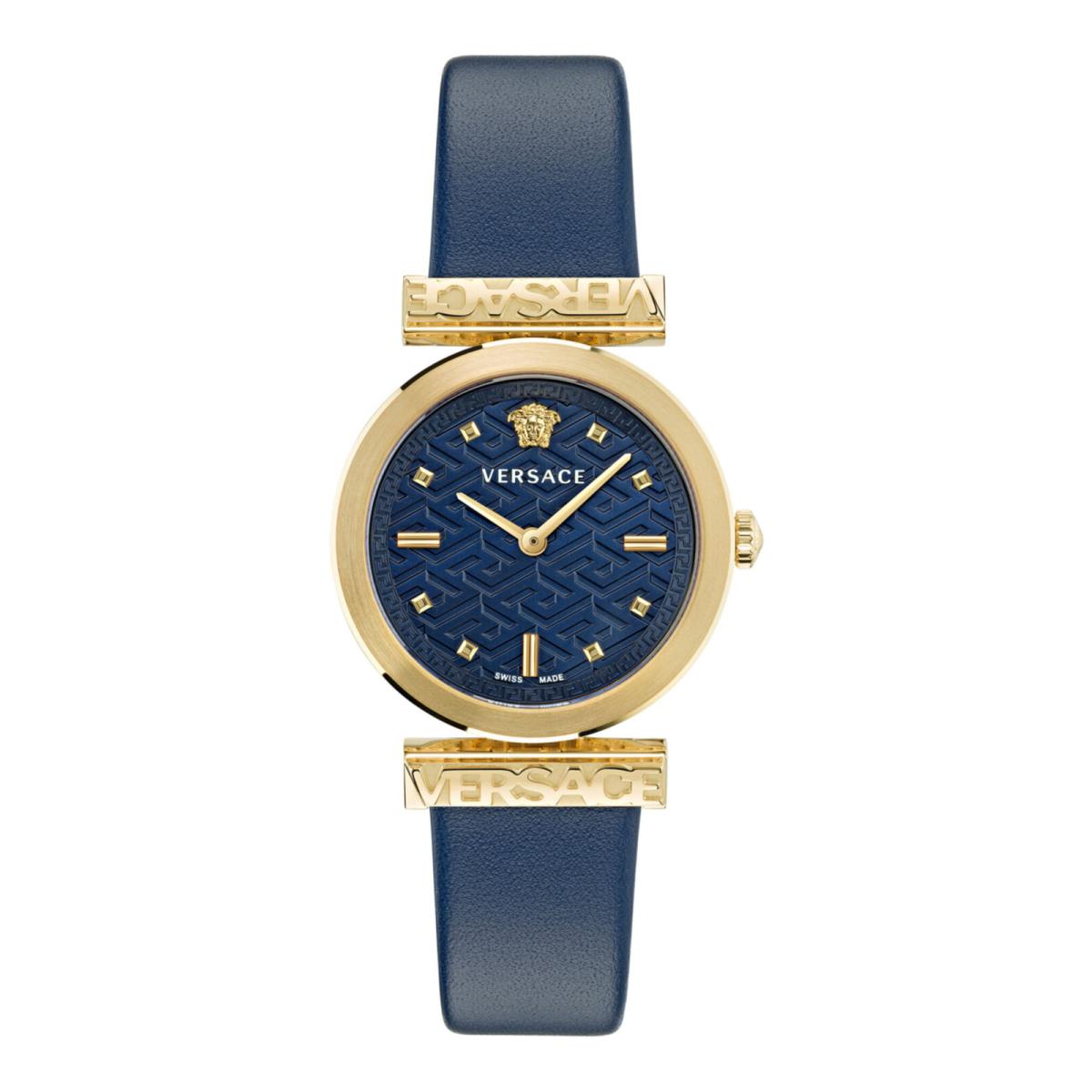 Versace Womens Versace Regalia Gold 34mm Strap Fashion Watch - Dial: Blue, Band: Blue, Bezel: Gold