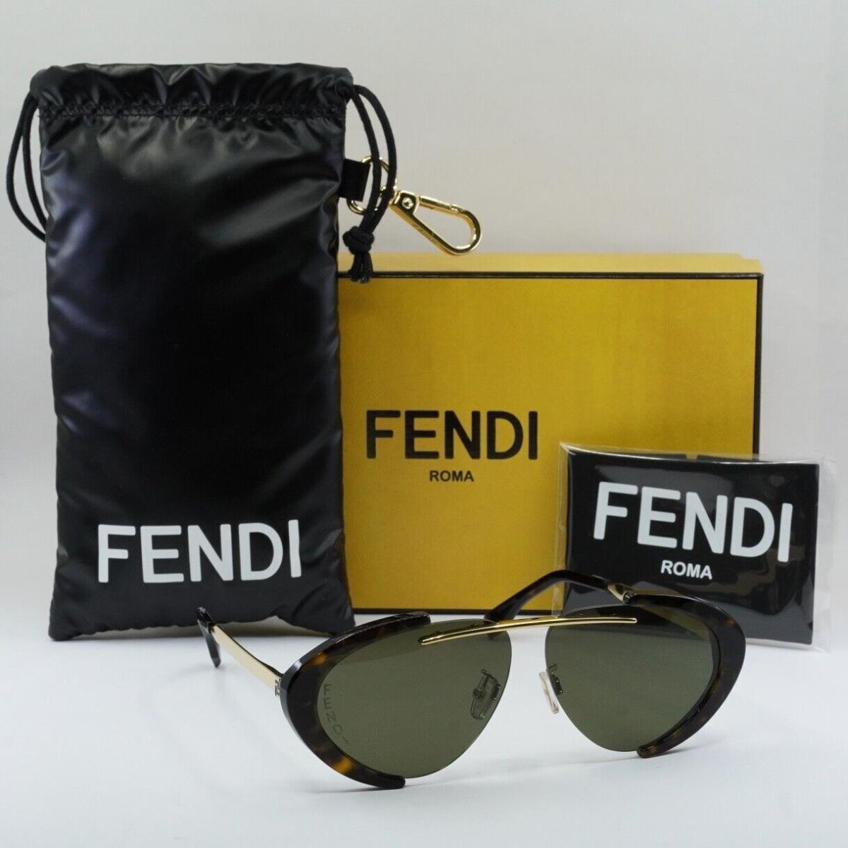 Fendi FE40042U 52N Dark Havana/gold/green 59-11-145 Sunglasses