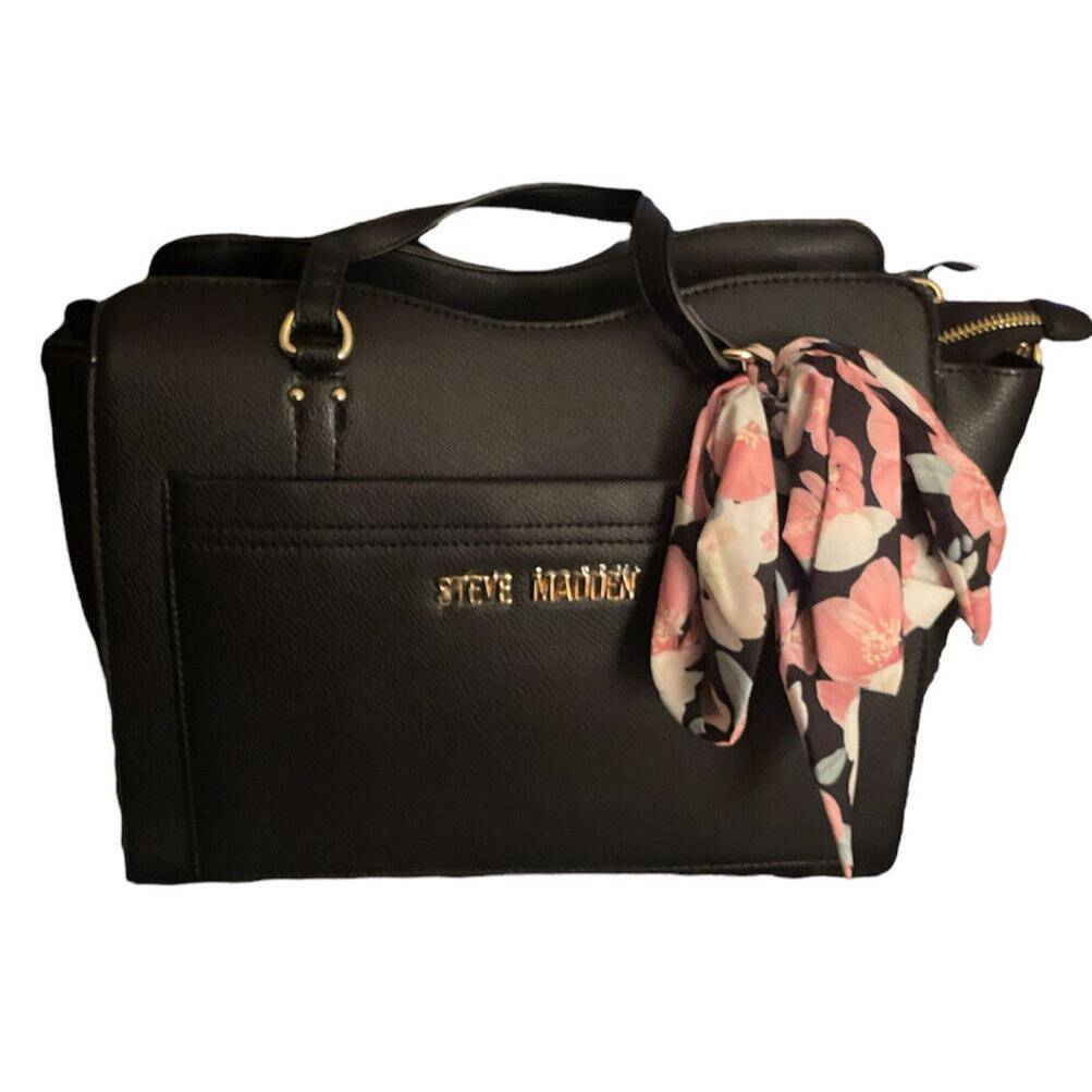 Steve Madden Bwellie Satchel Crossbody Handbag with Floral Scarf D0328005 Black
