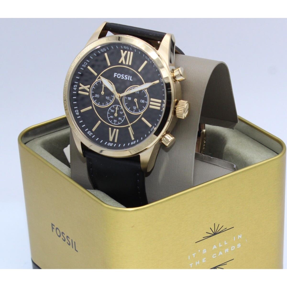 Fossil Flynn Gold Black Leather Chronograph BQ2823 Men`s Watch