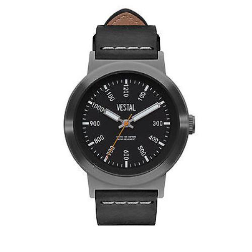Vestal Retrofocus Men`s Italian Leather Watch Black / Gunmetal SLR3L003