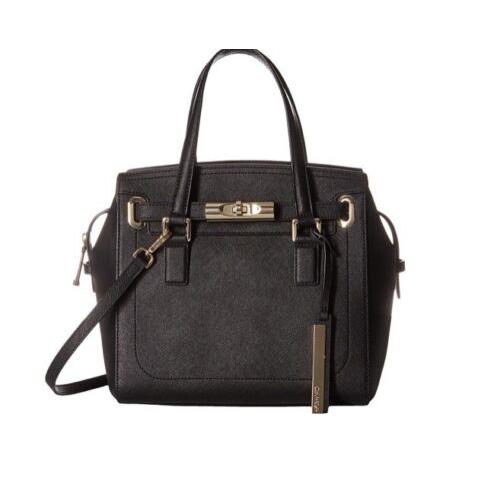 Calvin Klein Women`s Mixed Synthetic Leather Satchel Black Gold Hardware