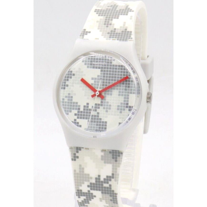 Swiss Swatch Originals Pixelise ME Camouflage Silicone Watch 34mm GW180 - Dial: White and gray, Band: White and gray, Bezel: Gray