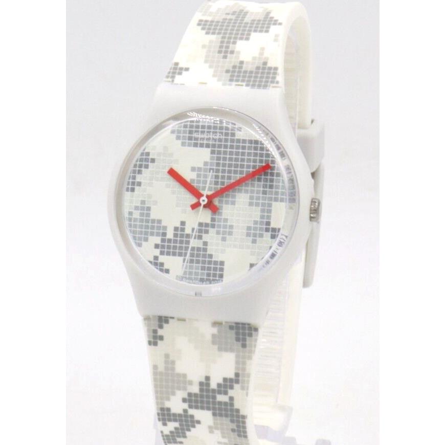 Swiss Swatch Originals Pixelise ME Camouflage Silicone Watch 34mm GW180 - Dial: White and gray, Band: White and gray, Bezel: Gray