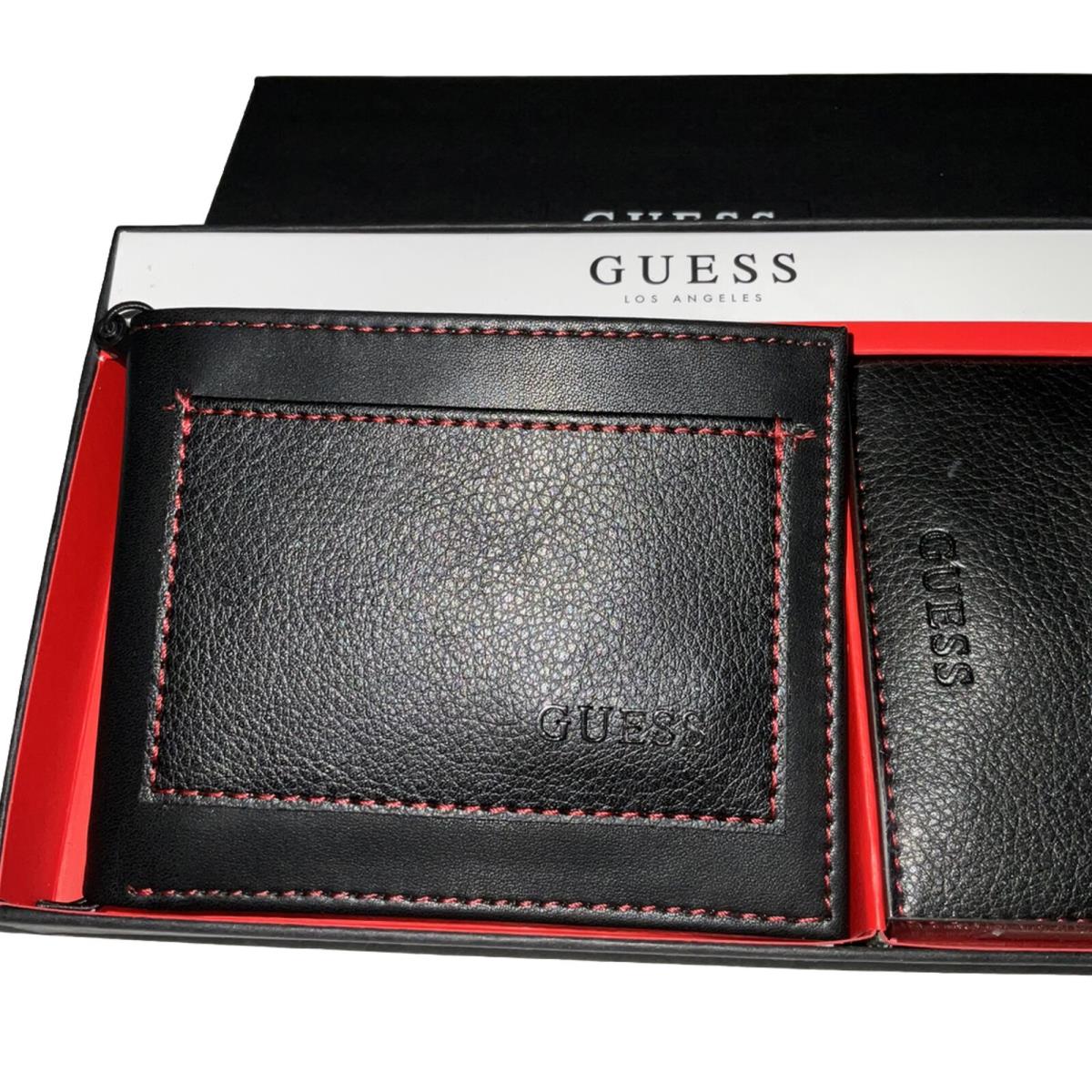 Guess Men s Leather Wallet Bifold and Card Case Set Black Gift Box