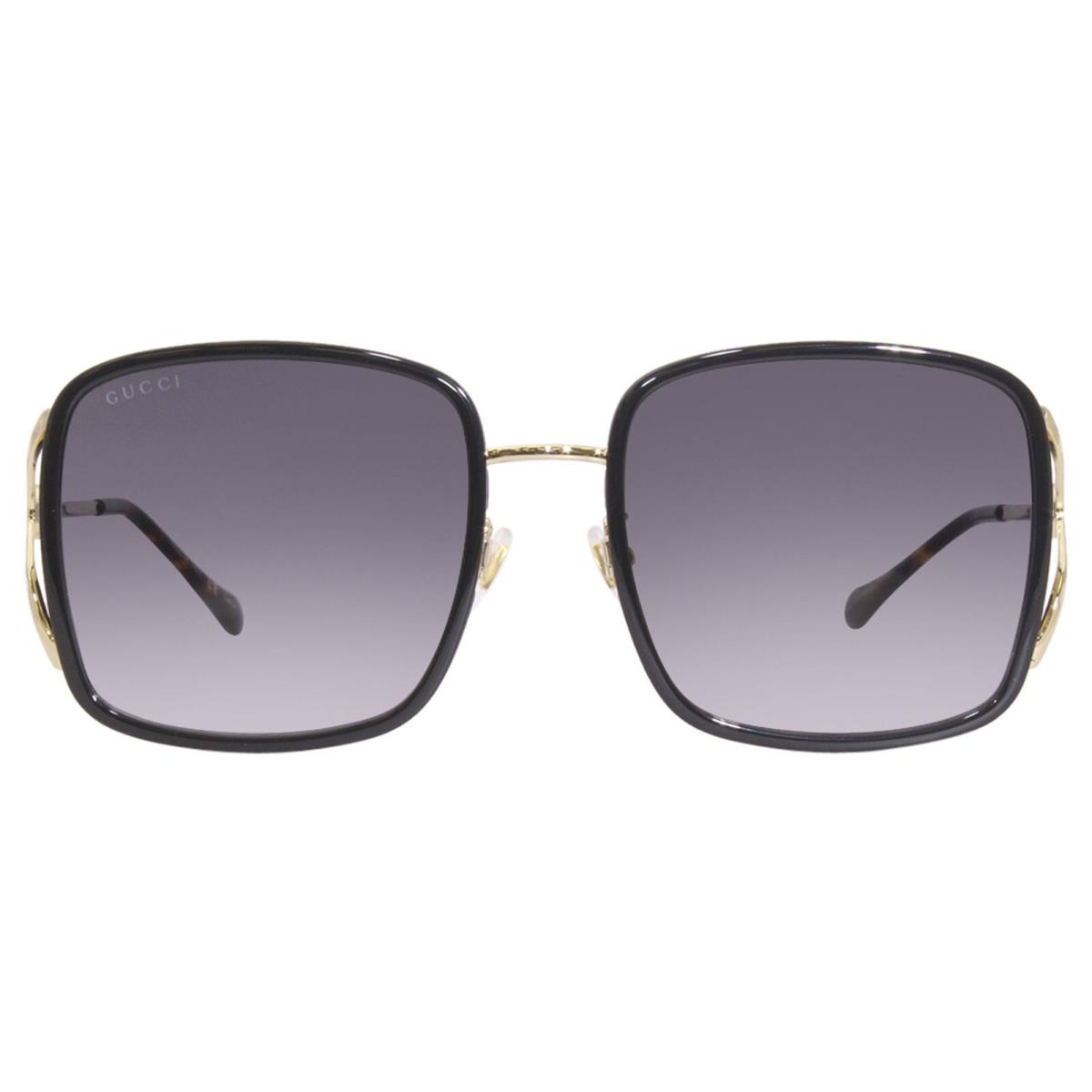 Gucci GG1016SK 001 Sunglasses Women`s Black/gold/grey Gradient Square Shape 58mm