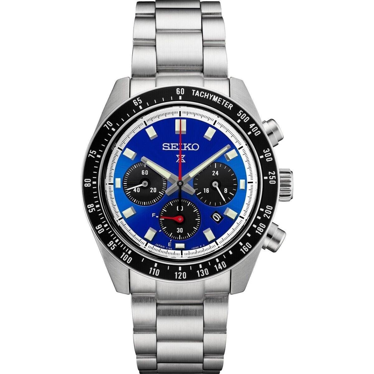 Seiko Speedtimer Solar Chronograph Blue Dial 41.1mm Watch SSC931 - Dial: Blue, Band: Silver