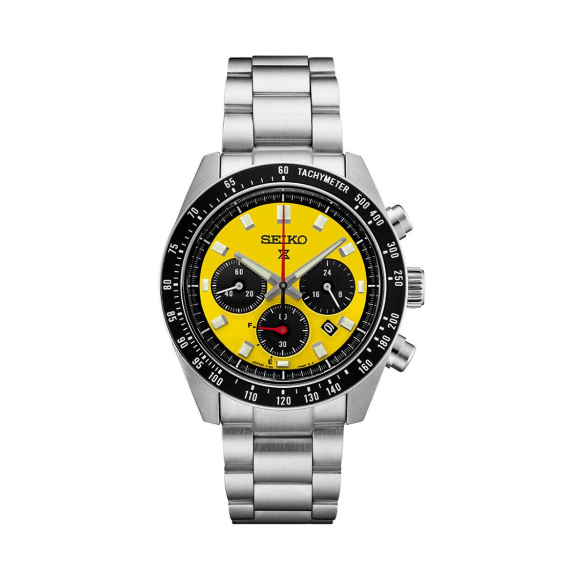 Seiko Prospex Speedtimer Yellow Dial Stainless Steel Bracelet Watch SSC929 - Dial: Yellow, Band: Silver