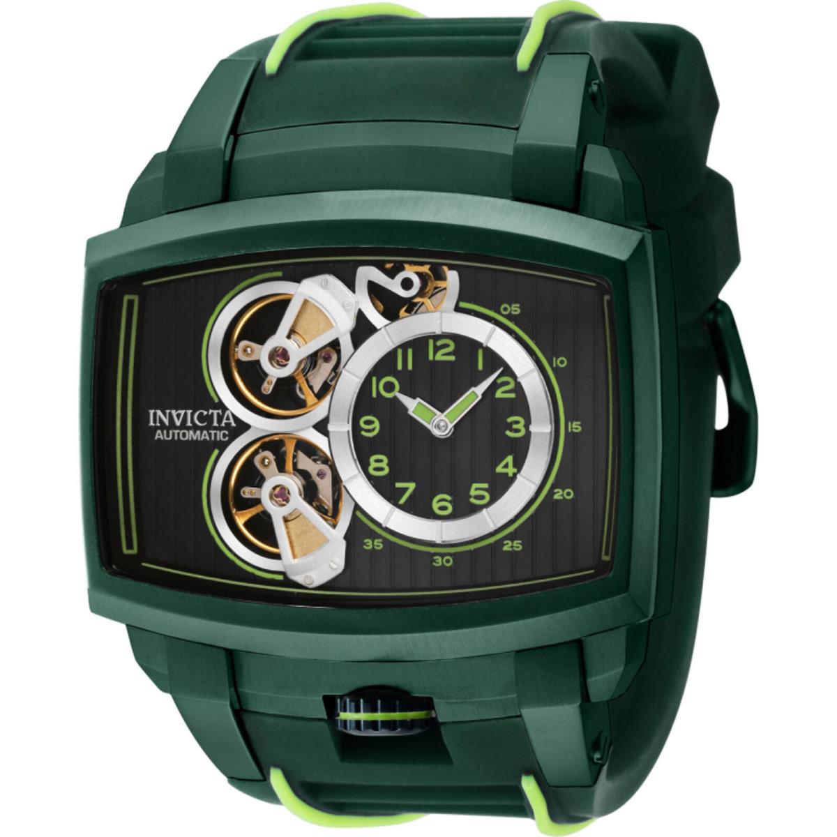 Invicta Men`s Watch Akula Automatic Black Open Heart Dial Silicone Strap 41700 - Dial: Black, Band: Green