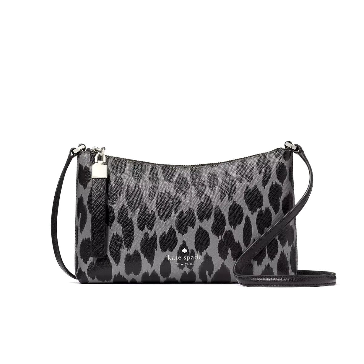 Kate Spade Saffiano Leather Sadie Spotted Animal Grey Crossbody Bag KE747