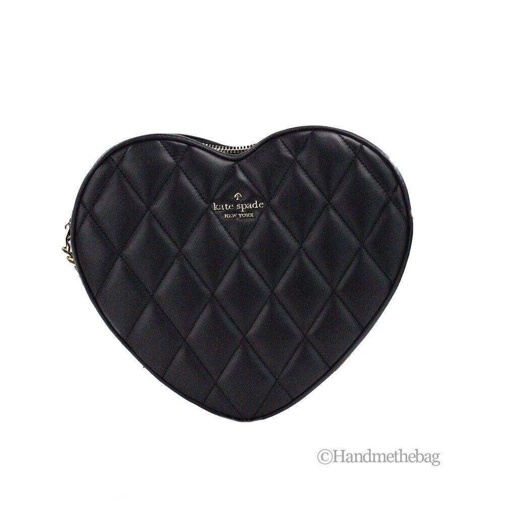 Kate Spade Love Shack Black Quilted Smooth Leather Heart Crossbody Bag