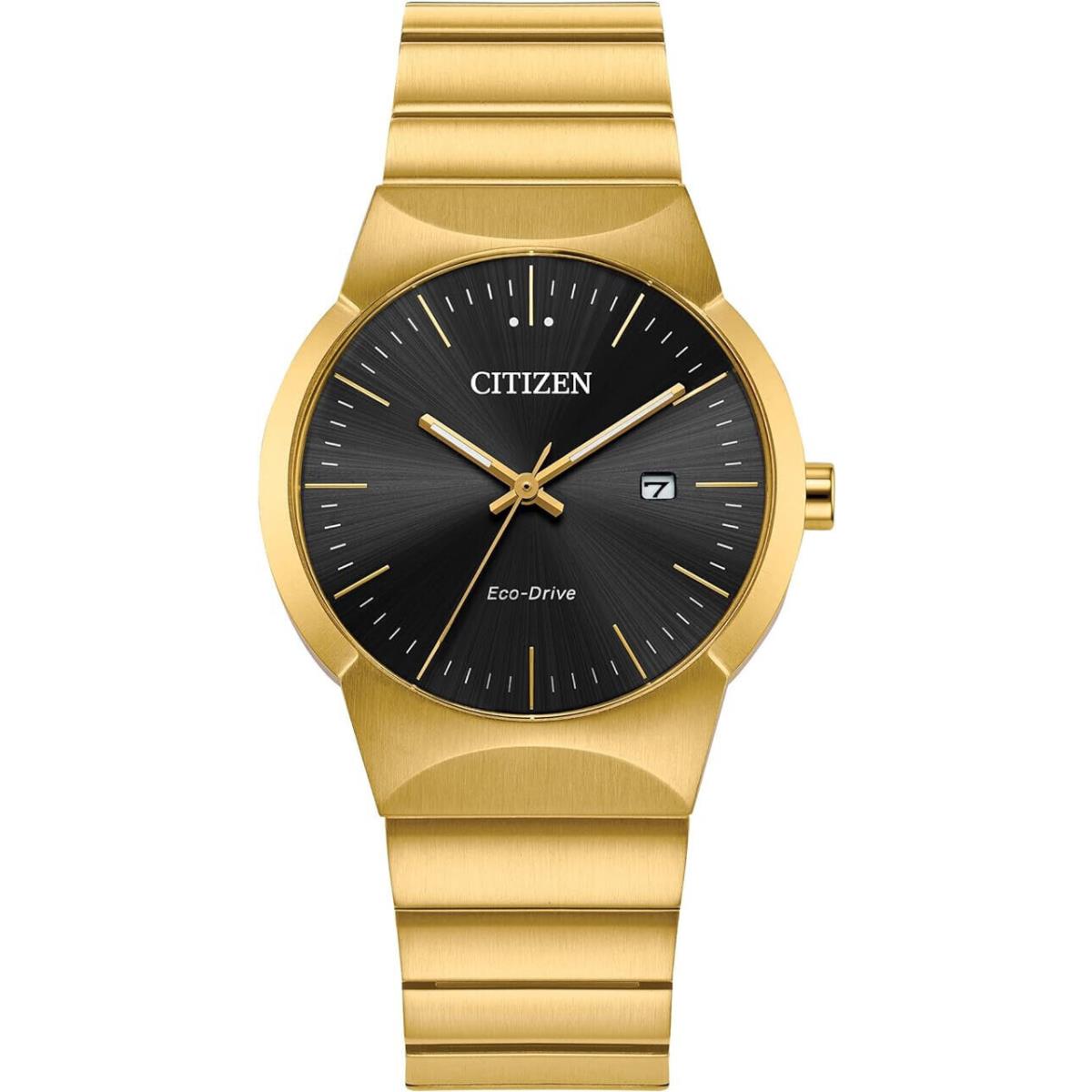 Citizen Men`s Watch BM7582-56E Eco Drive Black Dial Gold Stainless Steel - Dial: Black, Band: Black, Bezel: Black