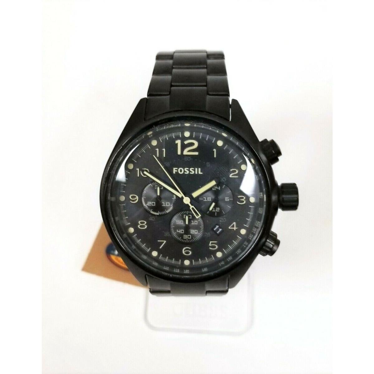 Fossil Flight Black Tone Stainless Steel Chronograph Bracelet Watch CH2834