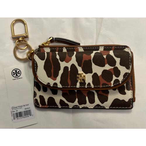 Tory Burch Emerson Printed Zip Card Case Wallet In Leopard Print