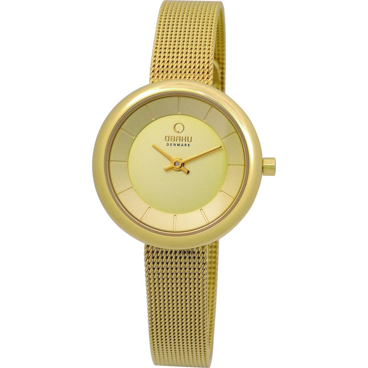 Obaku Denmark Womens Analog Stainless Watch - Gold Mesh Bracelet - Gold Dial