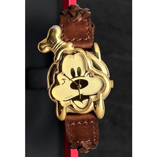 Vintage Lorus Seiko Disney Goofy 32mm Quartz Watch Gold Case Tan Leather RZK368