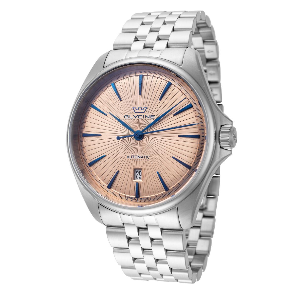 Glycine Men`s GL0456 Combat Classic 43mm Automatic Watch - Dial: Gold, Band: Silver Tone, Other Dial: Rose Gold