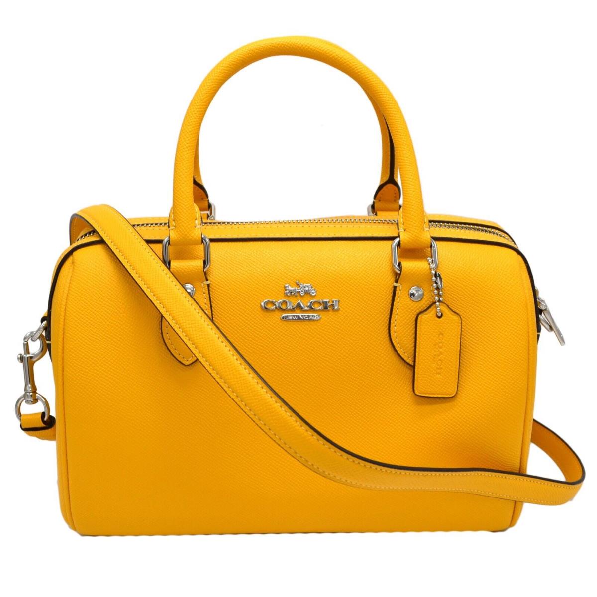 Coach Women`s Rowan Leather Satchel Purse Crossbody Handbag Shoulder Bag - Silver Hardware, Yellow Exterior