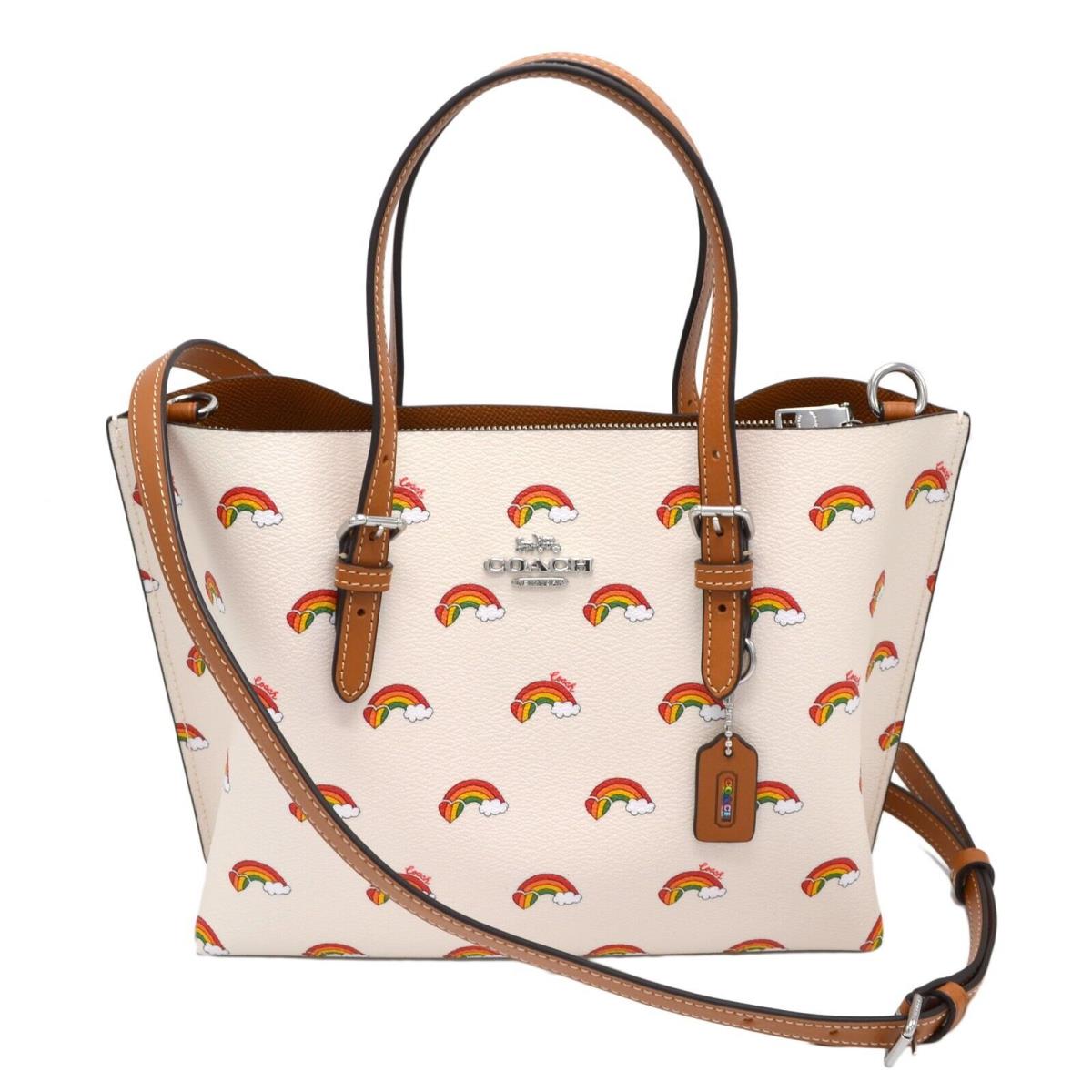Coach Women`s Mollie Tote 25 Crossbody Purse Rainbow Pride Logo Leather Handbag - Hardware: Silver, Exterior: