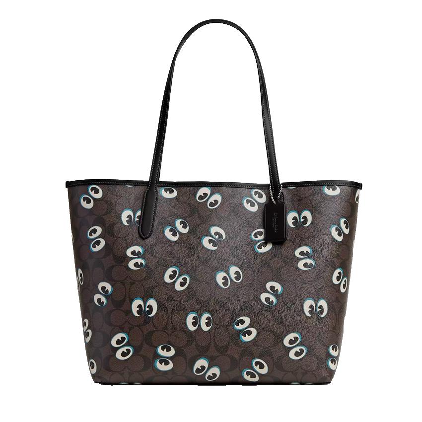 Coach City Tote Shoulder Halloween Eyes Bag CM758 Brown Black Limited Edition