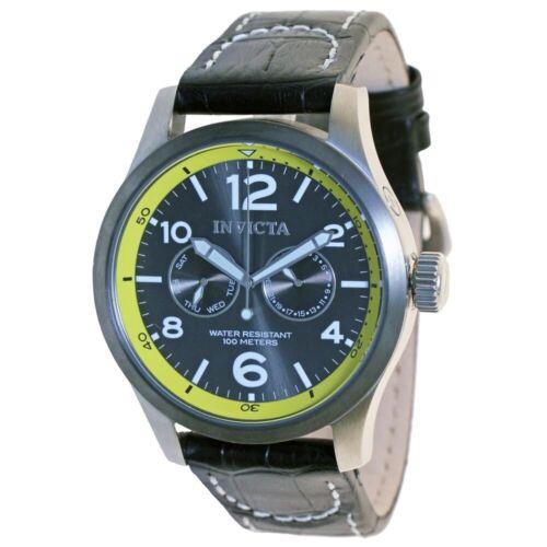 Invicta 14141 Men`s I Force Grey Bezel Grey Dial Black Leather Strap Date Watch